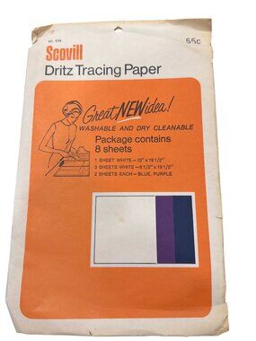 Scovill Dritz Tracing Paper Washable Dry Cleanable White Blue Purple Vintage Sew